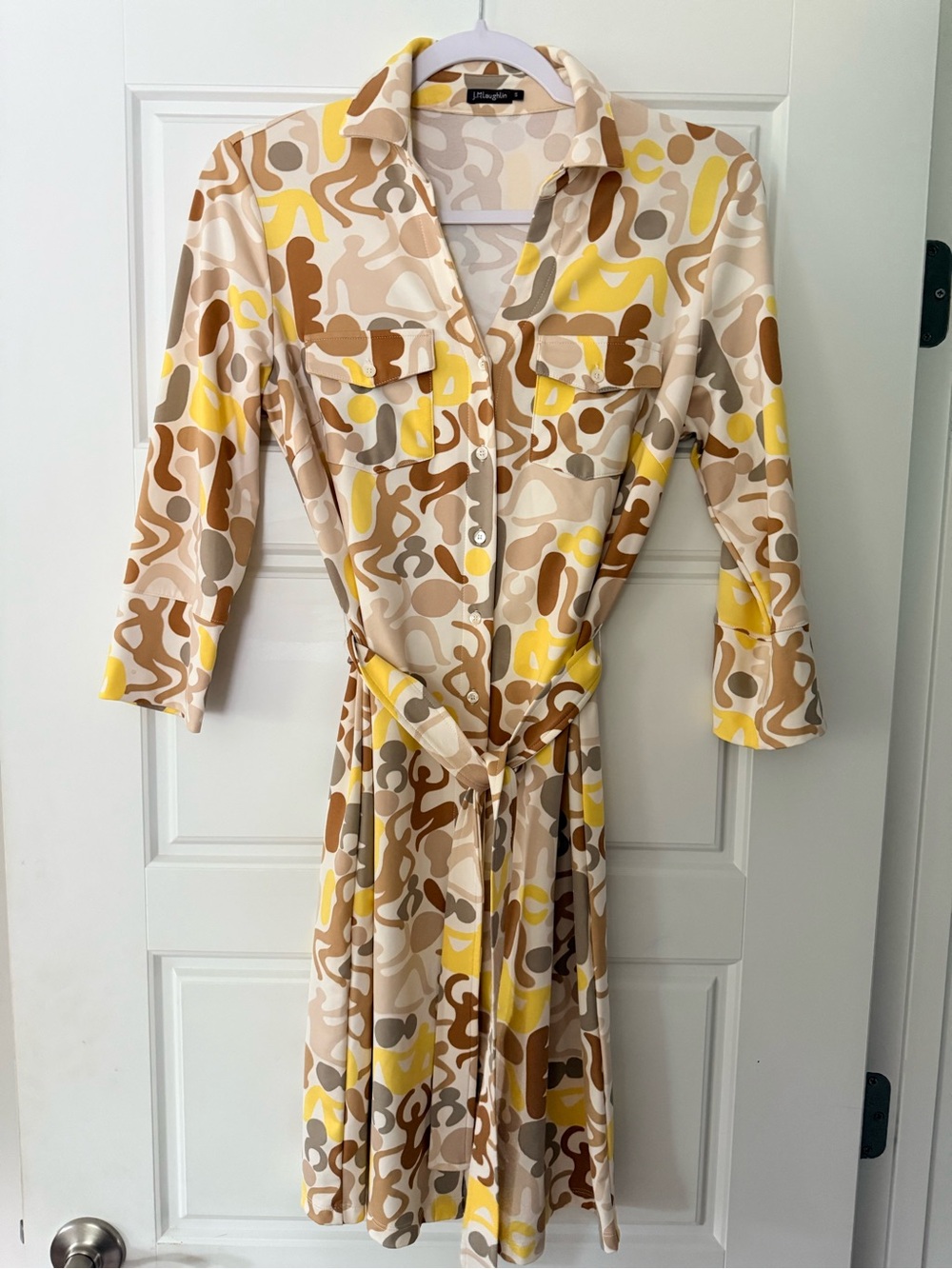 J. McLaughlin Womens Size S Brynn Shirt Dress Catalina Cloth Beige Yellow Belt